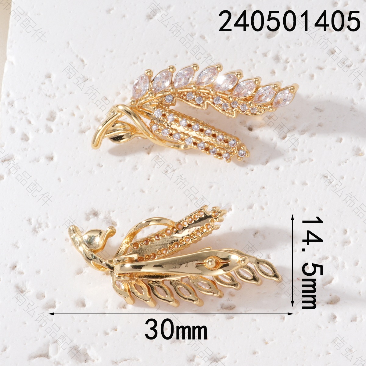 Copper-plated real gold color retention, zirconium-inlaid feather and leaf necklace, universal buckle, pendant, DIY high-end pendant accessory pic 4