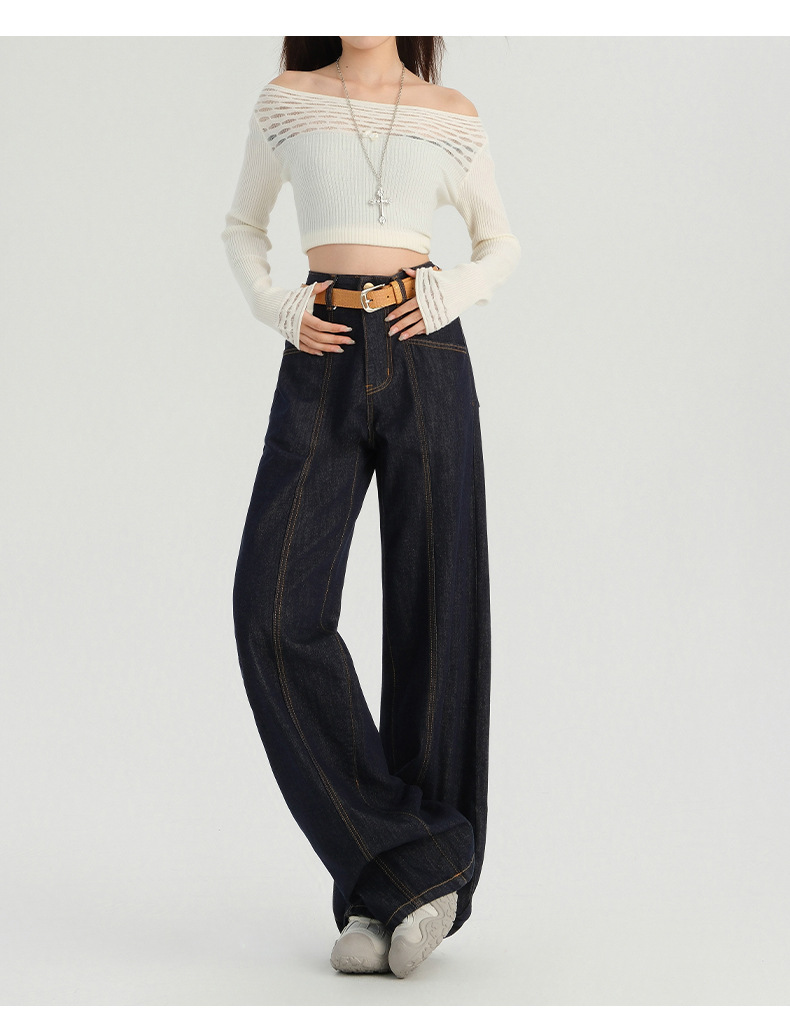 欢格窄版阔腿牛仔裤女春季2025新款小个子高腰显瘦垂感宽松直筒裤详情19