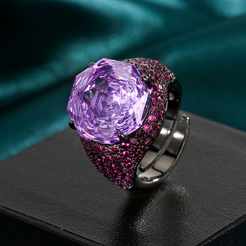 2025新款庄生生珠宝铜底镀金仿真玫瑰切黑金个性戒指主石14mm批发详情6