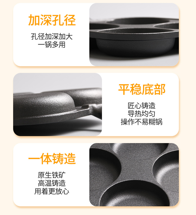 四孔煎蛋锅鸡蛋汉堡锅无涂层平底不粘锅加厚铸铁煎蛋早餐锅鸡蛋饼详情3
