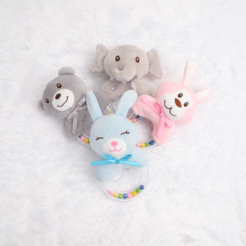 BBSKY baby cartoon animal plush doll, colorful beads, hand-held bed, bell ring, rubber particles, bell ring, round handle pic 51