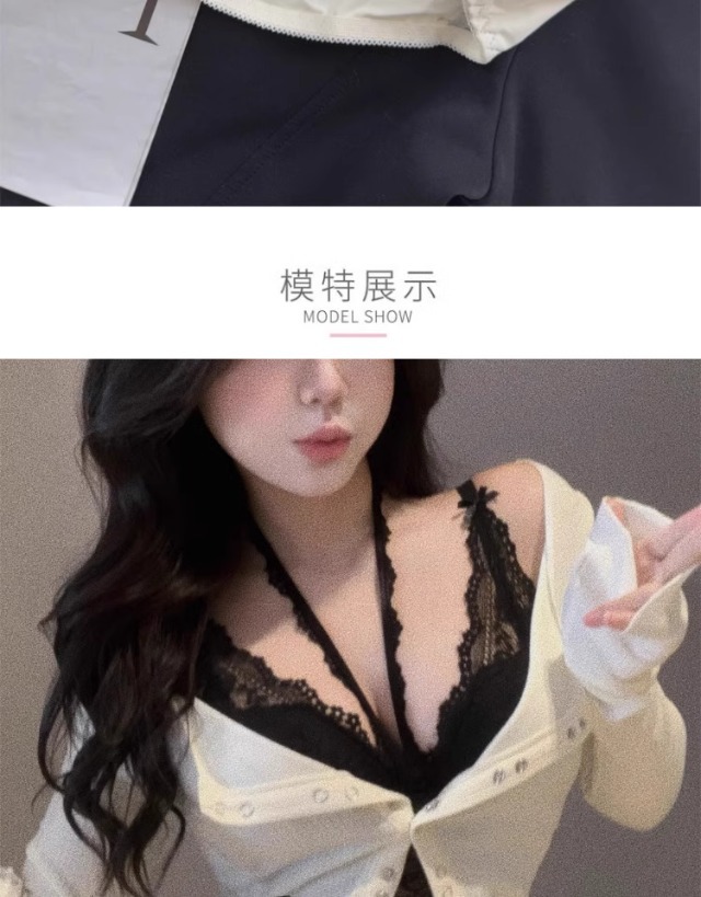 龙心蕾丝挂脖内衣女小胸聚拢纯欲法式性感叠穿吊带内搭胸衣文胸罩详情17