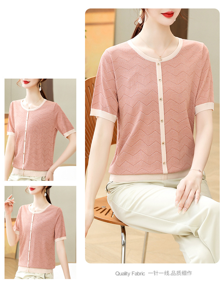 轻奢妈妈夏装短袖t恤新款针织小衫中老年女装夏季洋气冰丝上衣服详情10
