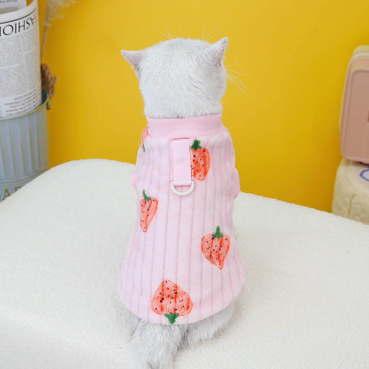 Pet clothing, cat clothes, cat cotton vests, little blue cat clothing for autumn and winter, new 2023 strawberry fleece jackets pic 5