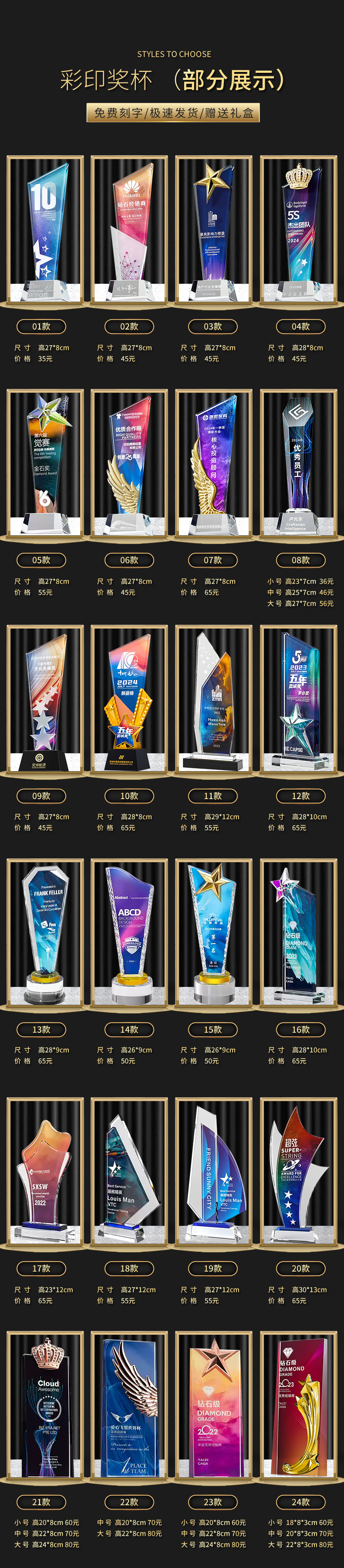 新款水晶奖杯奖牌小金人树脂奖杯定制金属篮球足球创意木质授权牌详情7