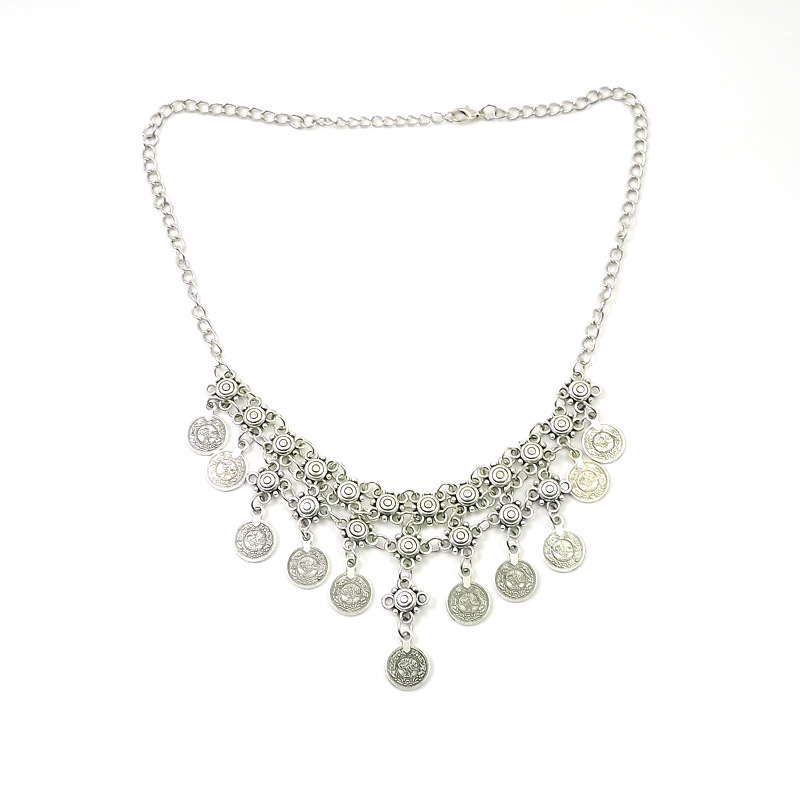 跨境民族风合金钱币流苏额头链复古苗银头饰异域风情发饰项链多用详情11