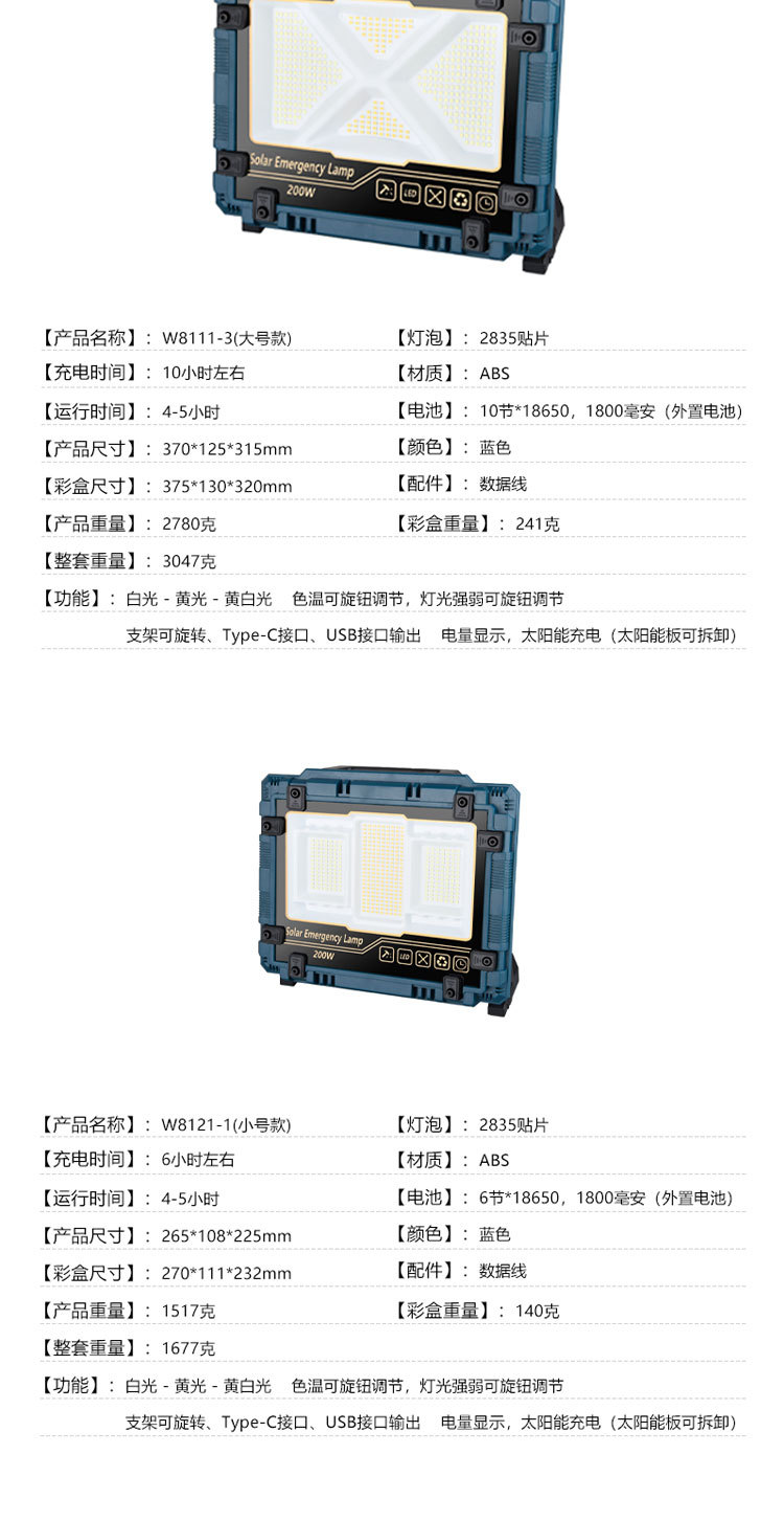 Cross-border solar floodlights, with stepless adjustment, large capacity, long battery life, multi-functional portable outdoor lighting fixtures pic 13