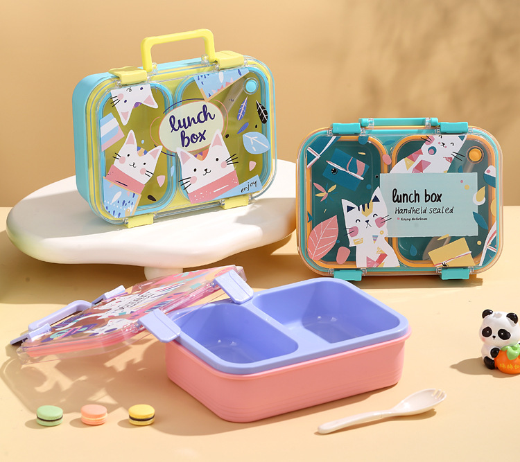 卡通PP塑料四分格饭盒上班族带饭可微波炉餐盒学生食堂打饭便当盒详情2