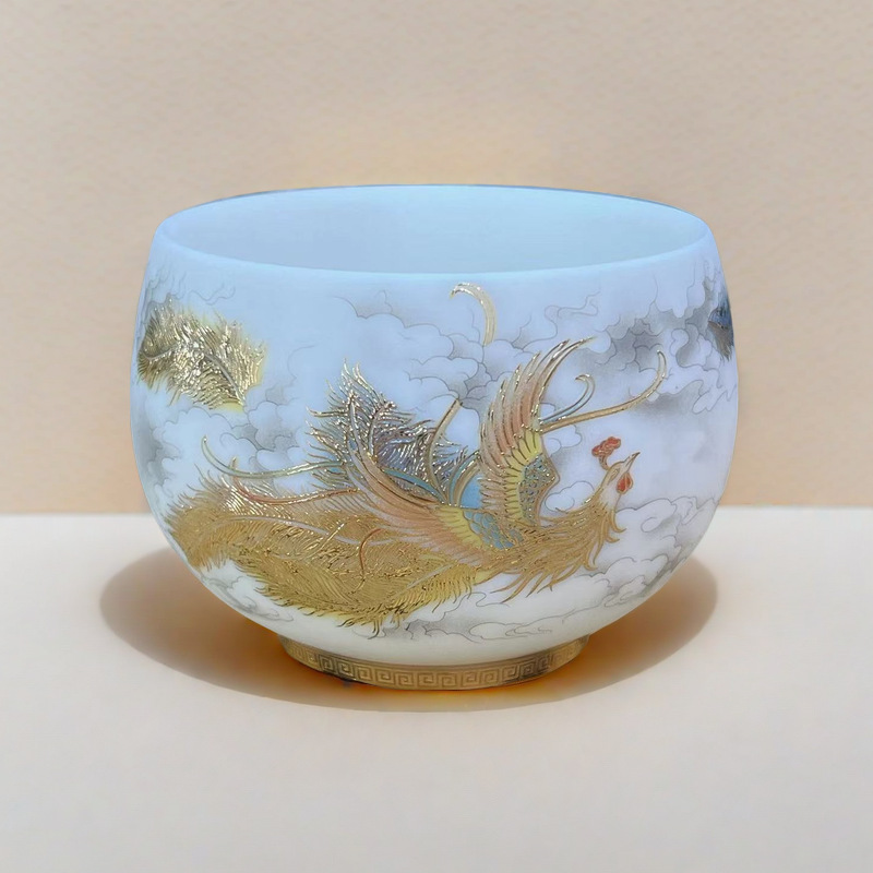 羊脂玉陶瓷龙凤对杯茶碗品茗杯主人杯茶盏高档茶杯礼品详情3