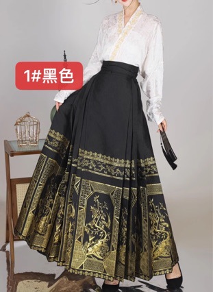 国潮重工刺绣织金马面裙复古风新中式国风改良汉服半身长裙女度假风详情3