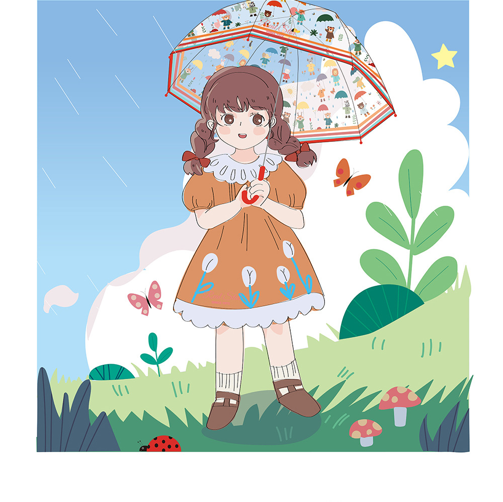 25年新款儿童雨伞透明自动伞纤维骨满版动物小熊卡通图案外贸热卖详情15