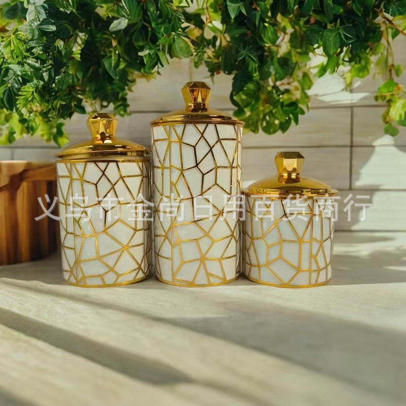 新款烫金密封罐电镀密封罐厨房储物罐糖果罐带盖防潮密封罐子欧式详情5