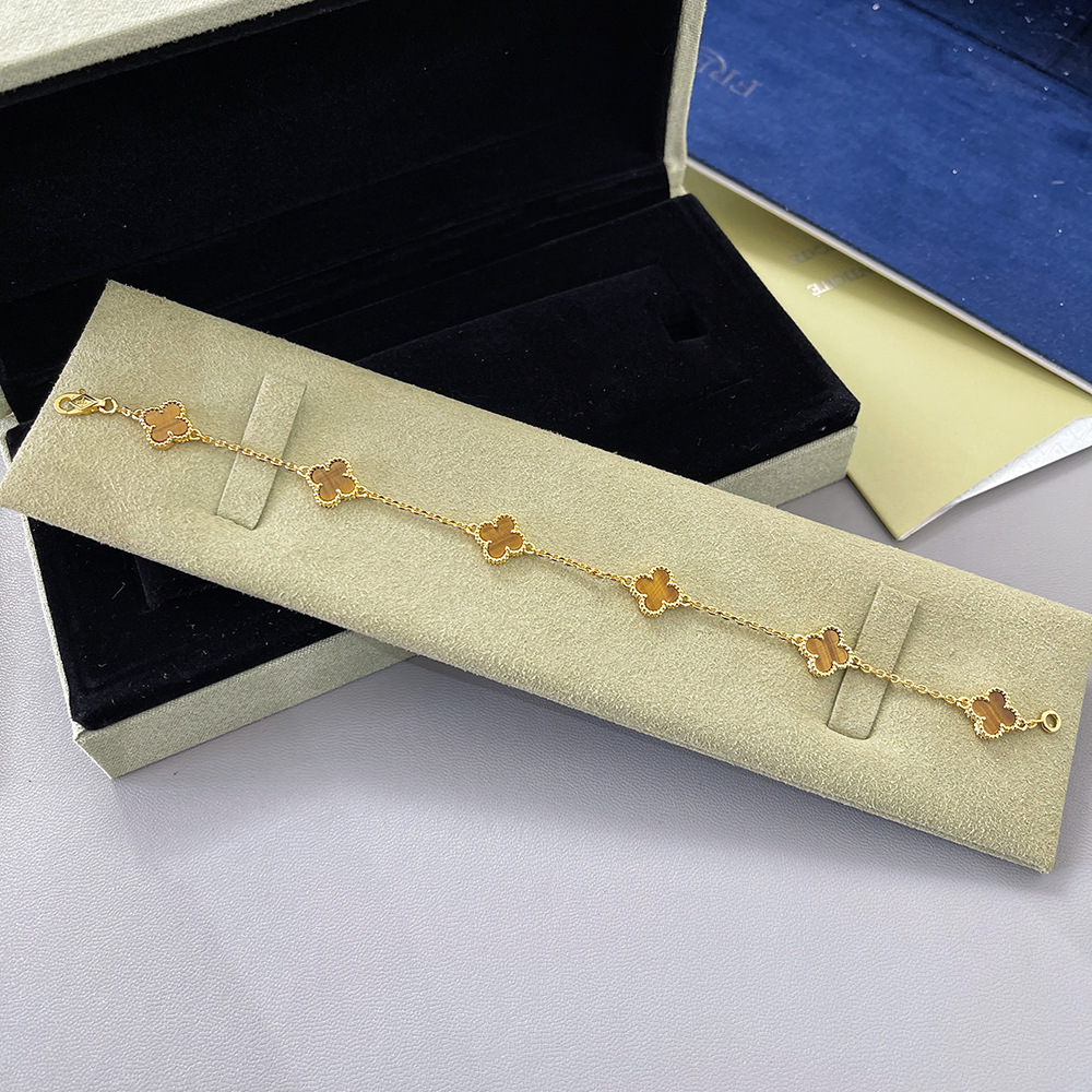 v金高版本厚镀18k金迷你五花六花四叶草手链不掉色高级感红玛瑙详情31