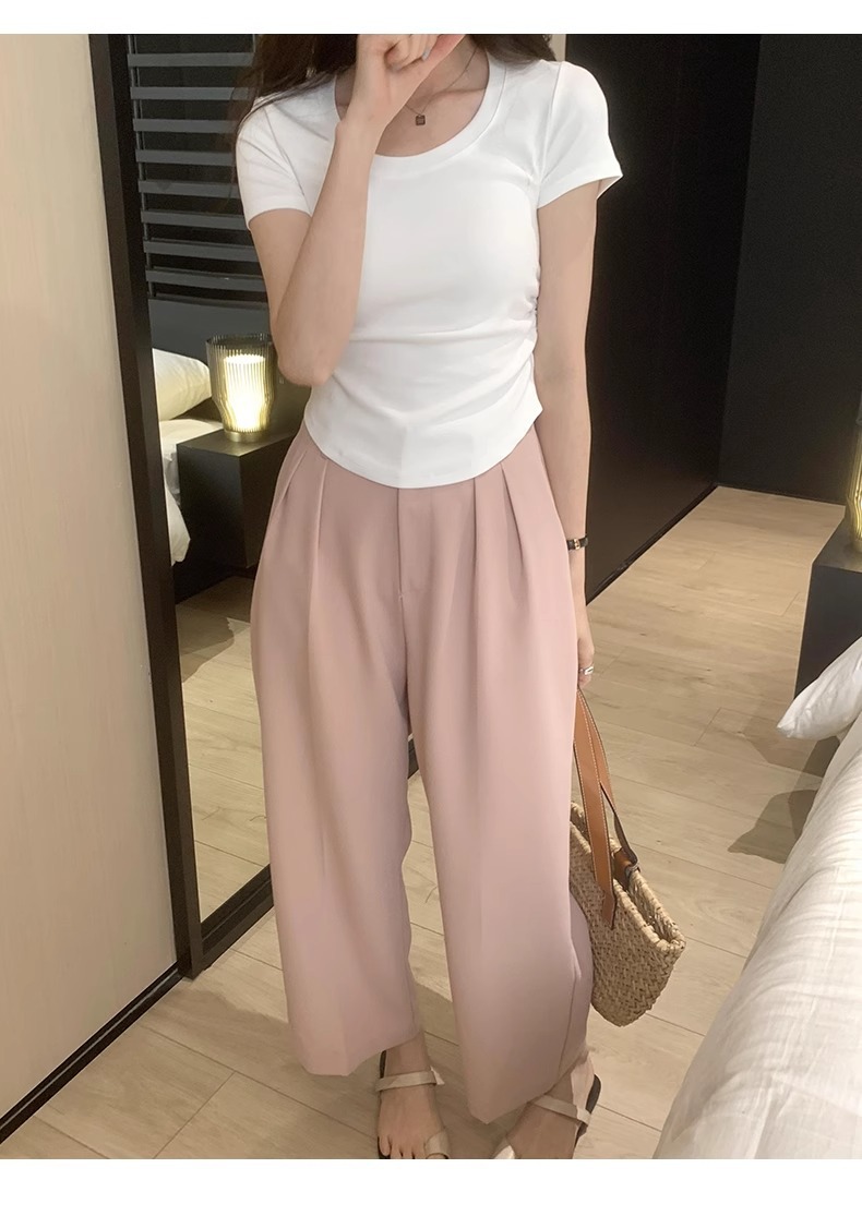 辣妹正肩紧身短袖T恤女 2025夏季新款直播显身材 茶艺风格低领紫色上衣 女式T恤青春时尚潮流详情21