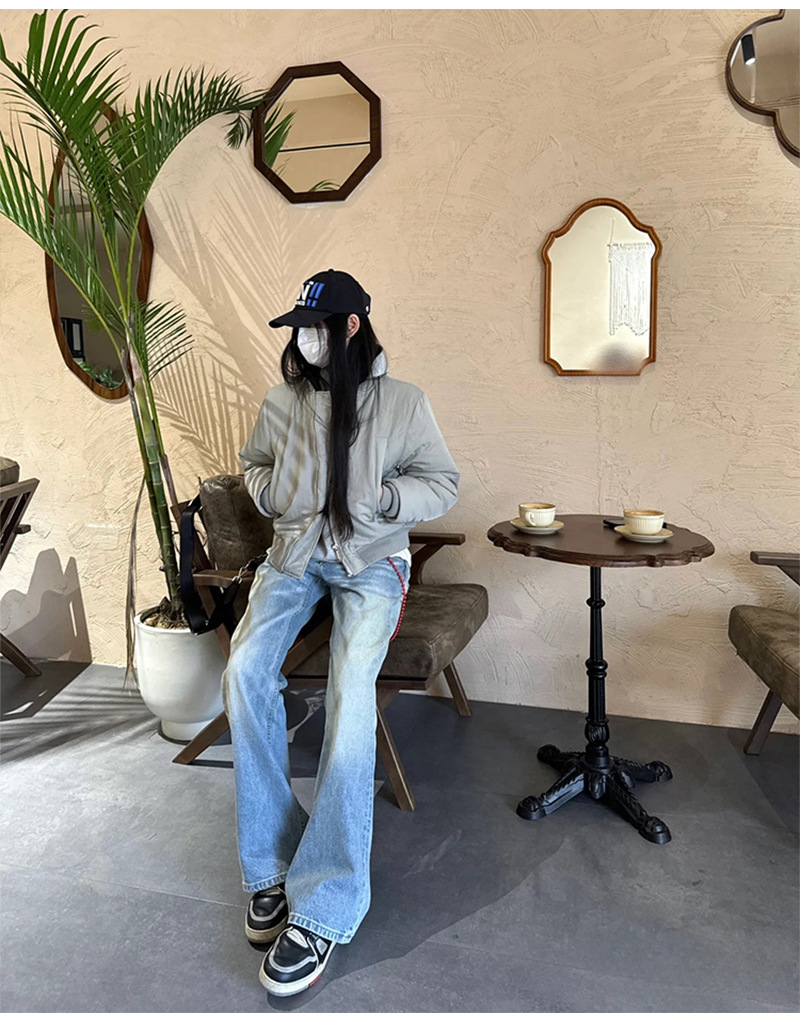 高货 冰蓝517风格水洗做旧猫须复古cleanfit直筒微喇男女牛仔长裤详情7