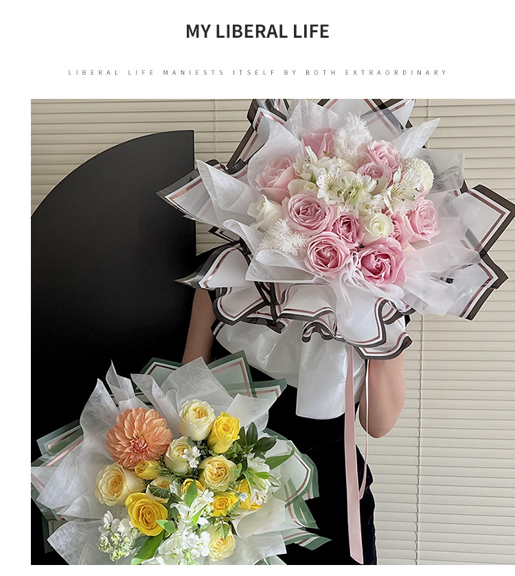 罗兰 烫金世界之窗鲜花包装纸防水opp膜礼物花店花束包花材料批发详情7