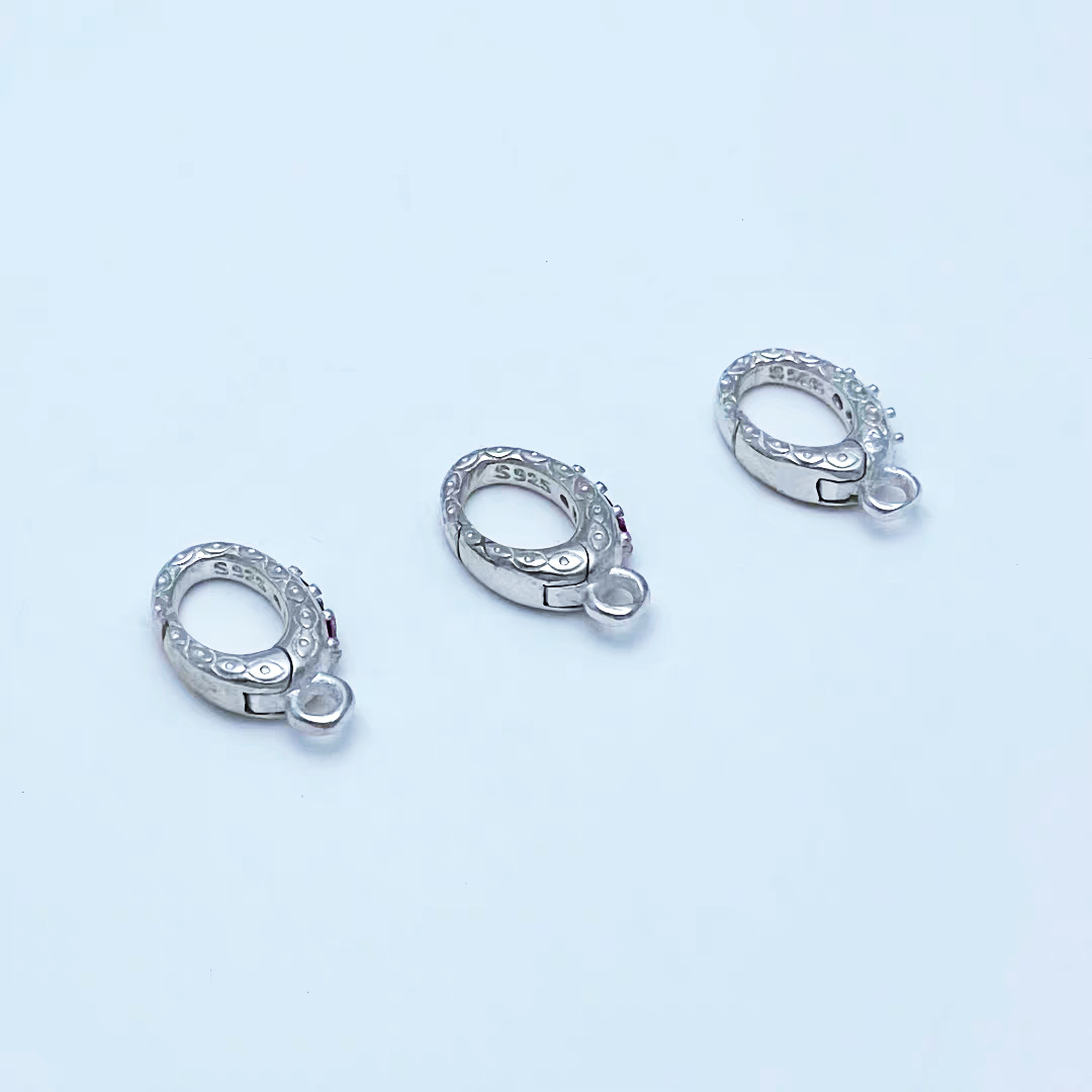 Brass gem-inlaid spring lobster clasp DIY jewelry necklace bracelet button round end clasp pic 7