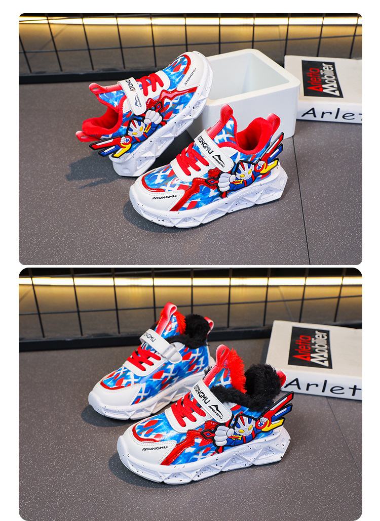 批发带灯儿童运动鞋男2025春秋新款皮面防水男童鞋中小童跑步鞋详情23