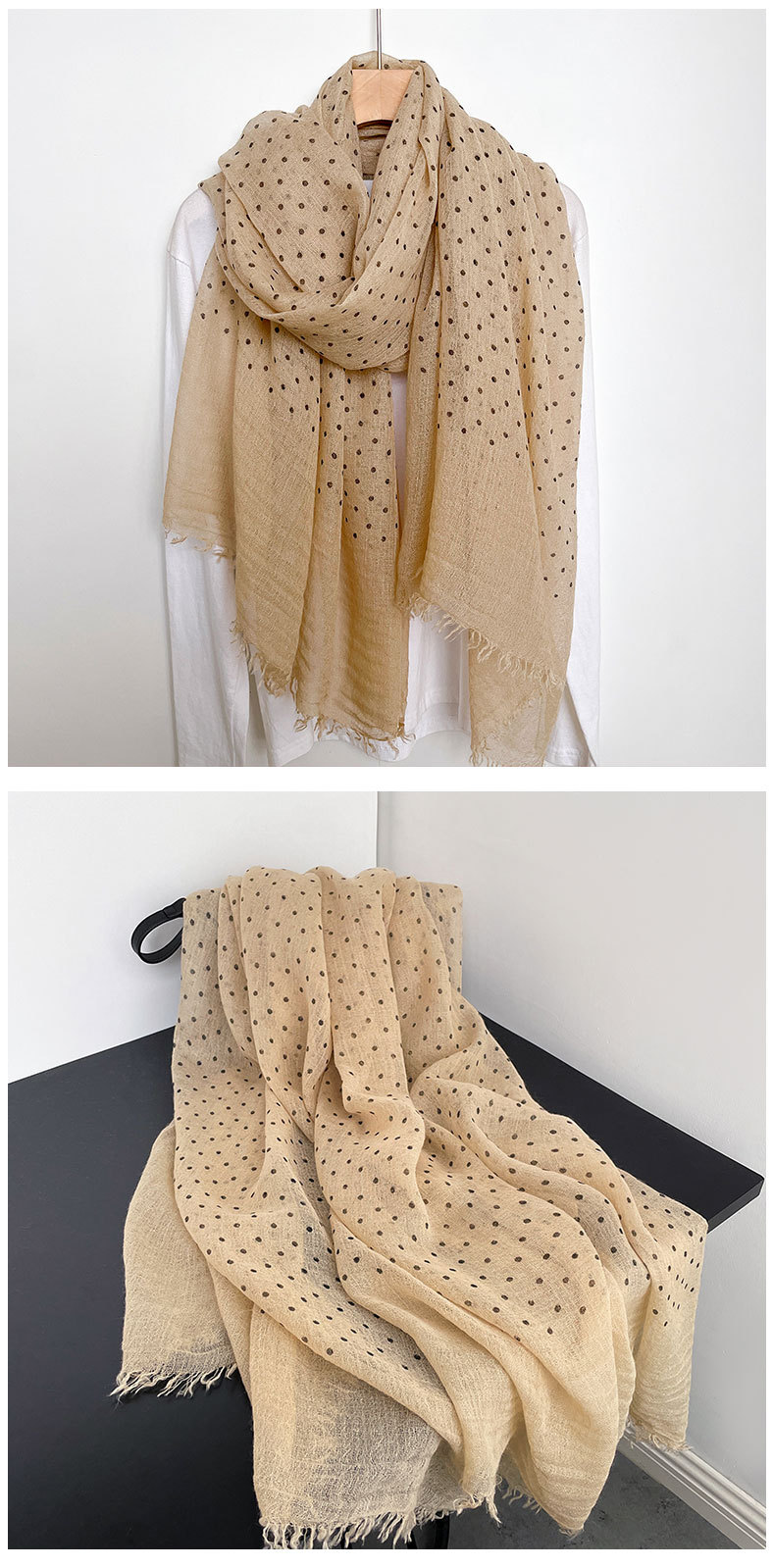 高级感韩系圆点印花棉麻围巾冬季百搭长巾披肩批发详情8