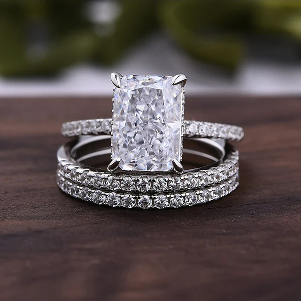 s925 sterling Silver Super Flash Ice Flower Cut Zircon ring set, high-quality cross-border luxury ins ring set from Europe and America pic 11