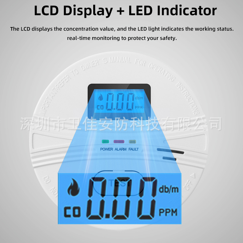跨境新款CO&smoke烟雾和一氧化碳报警器CO烟雾探测仪二合一组合型详情9