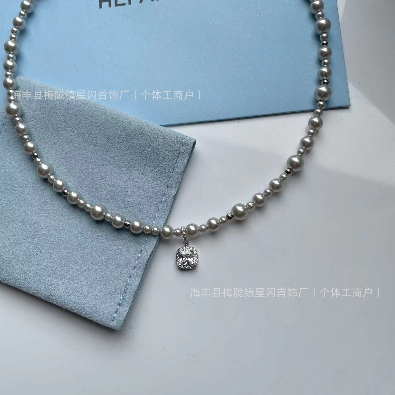 HEFANG何方气泡方糖项链简约气质轻奢优雅珍珠锁骨链高版精工详情4