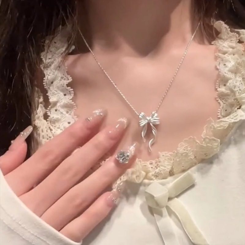 法式轻奢蝴蝶结项链女小众磨砂立体蝴蝶结项链飘带仙气锁骨链详情8