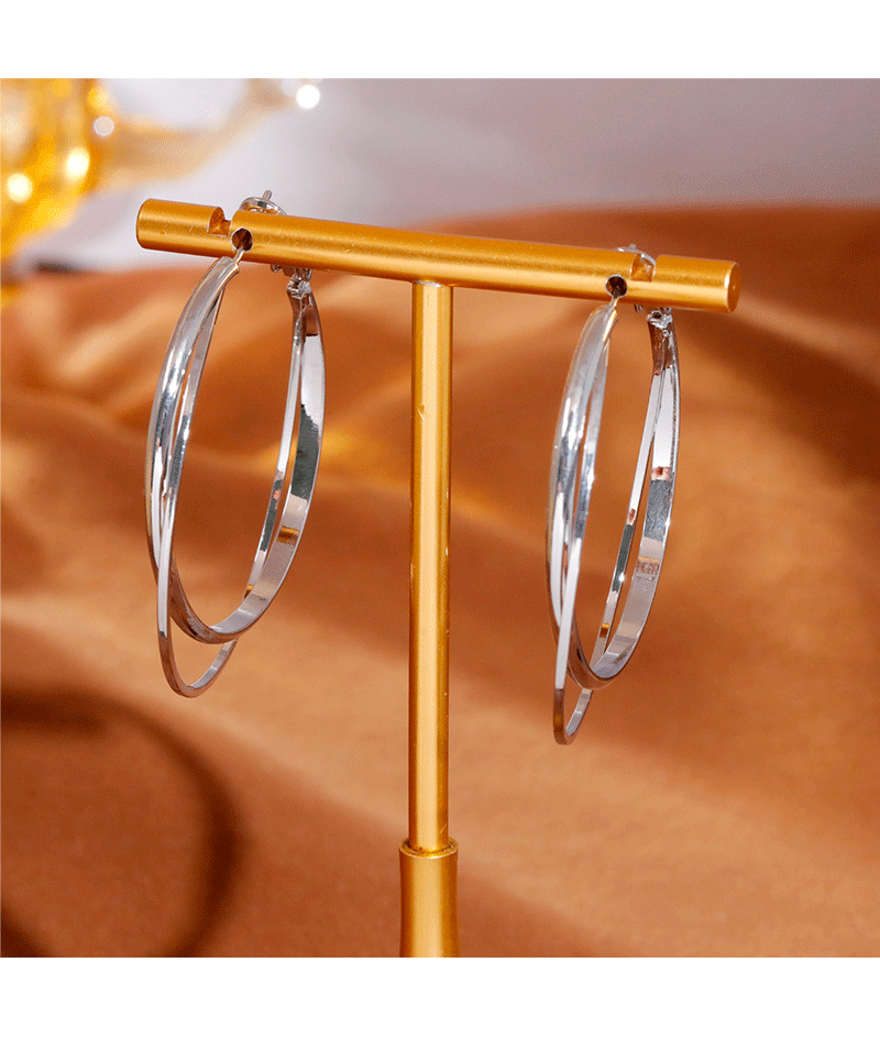 Hyacinth moda personalidad metal doble anillo aretes mujeres luz lujo alto sentido temperamento orejeras grandes orejeras de círculo orejeras hebillas pic 7