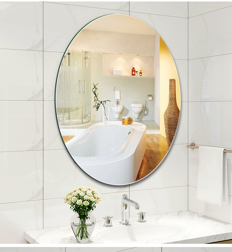 浴室镜卫生间镜子免打孔贴墙椭圆形自粘贴梳妆壁挂镜化妆镜圆茹遇详情9