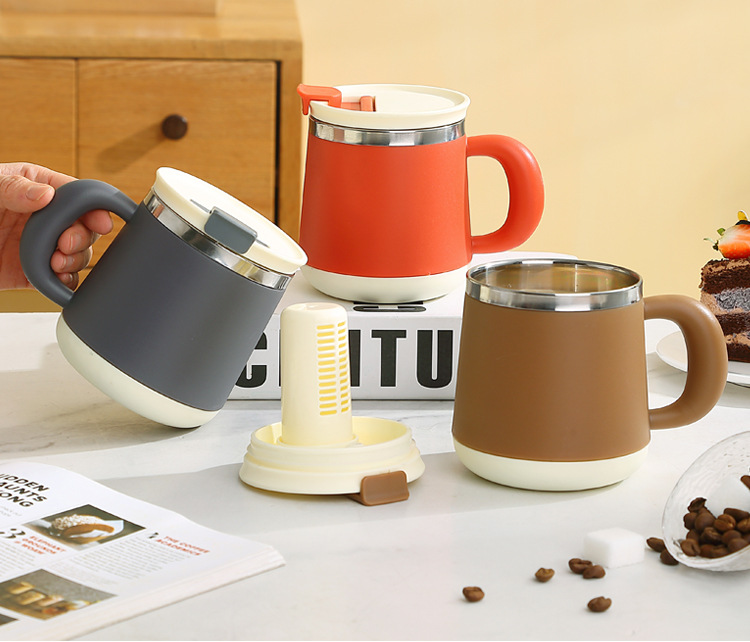 Stainless steel tea cup, mug, high appearance level water cup, tea water separation cup, large capacity, can be connected to hot water, insulated cup pic 2