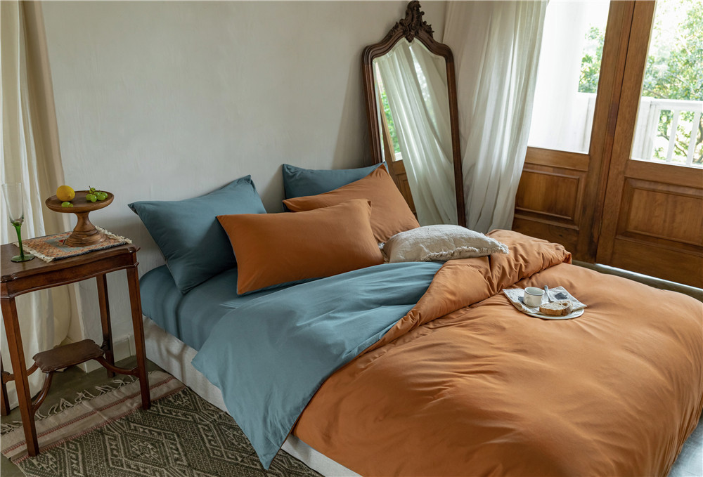 ins Japanese-style solid color all-cotton knitted cotton four-piece set, skin-friendly nude sleeping plain double-layer Indian cotton bed sheet pic 178