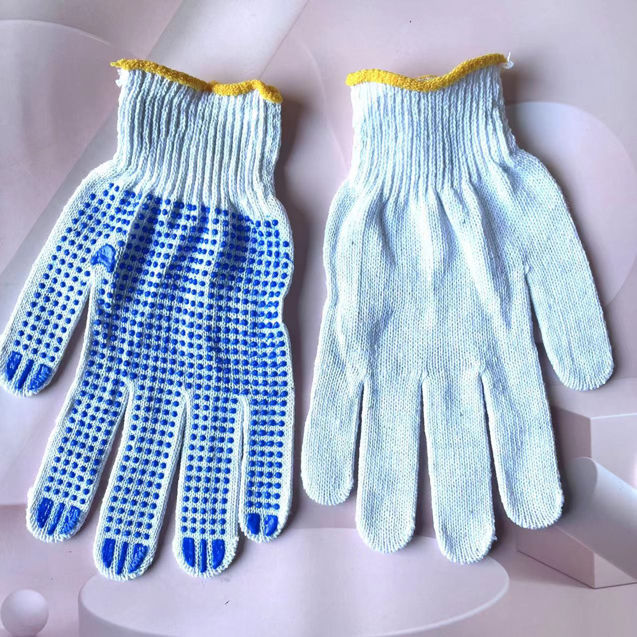 【 Zone 2-14 】 Basket dot Bead gloves 12/ pack 600/ piece Labor protection cotton yarn thickened anti-slip male construction site workers labor wear-resistant rubber dot rubber tools female work gloves pic 6