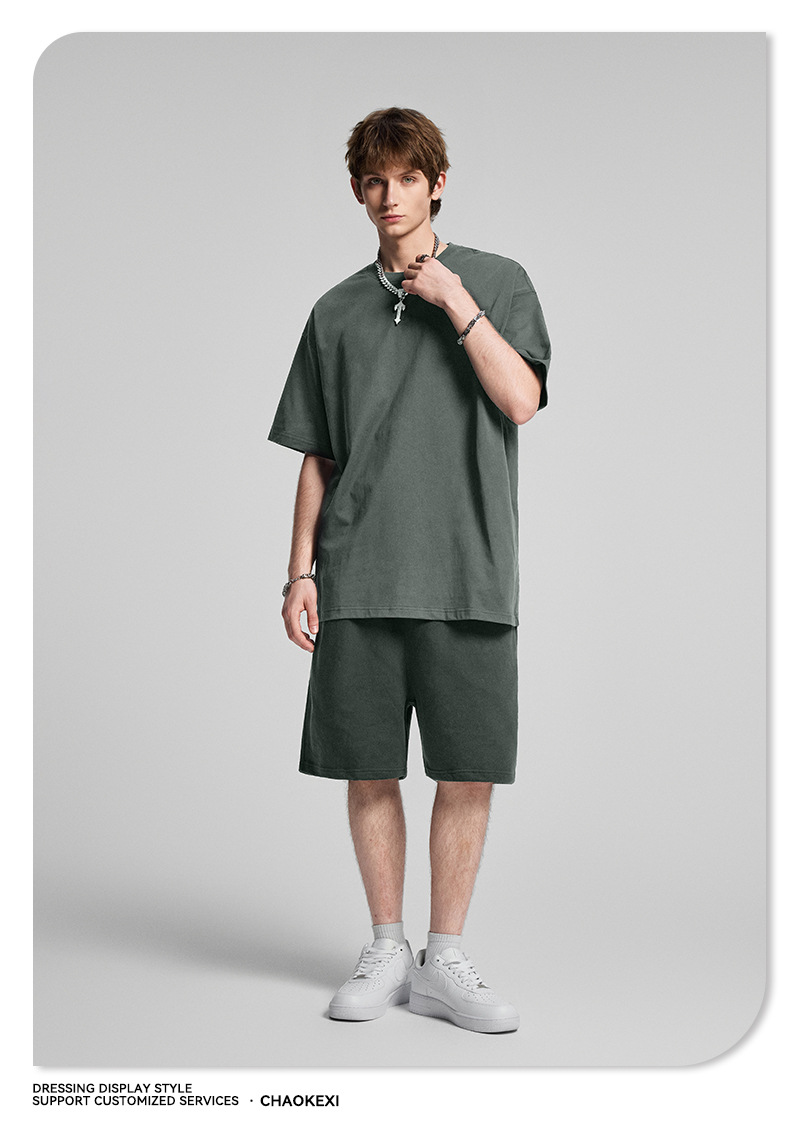 CKX2026夏季美式275g高品质潮牌纯棉t落肩纯色男潮青少年短袖T恤详情48