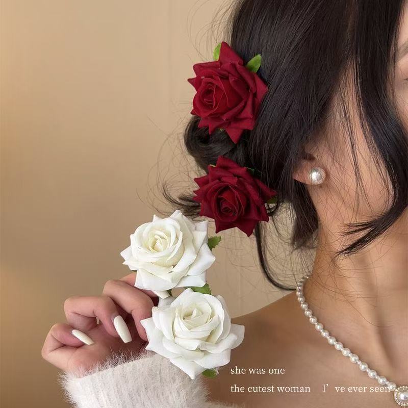 绒布玫瑰6cm仿真花婚礼场景布置居家装饰DIY发夹头饰簪花配件假花办公文化仿真园艺玫瑰详情16