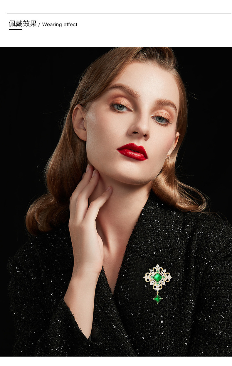 新款复古绿色花朵胸针男女ins西装胸花绿色水滴配饰开衫别针详情12