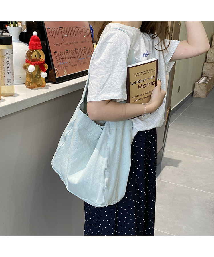 韩系小众ins牛仔帆布包休闲简约布袋大容量学生单肩托特包波点包详情27