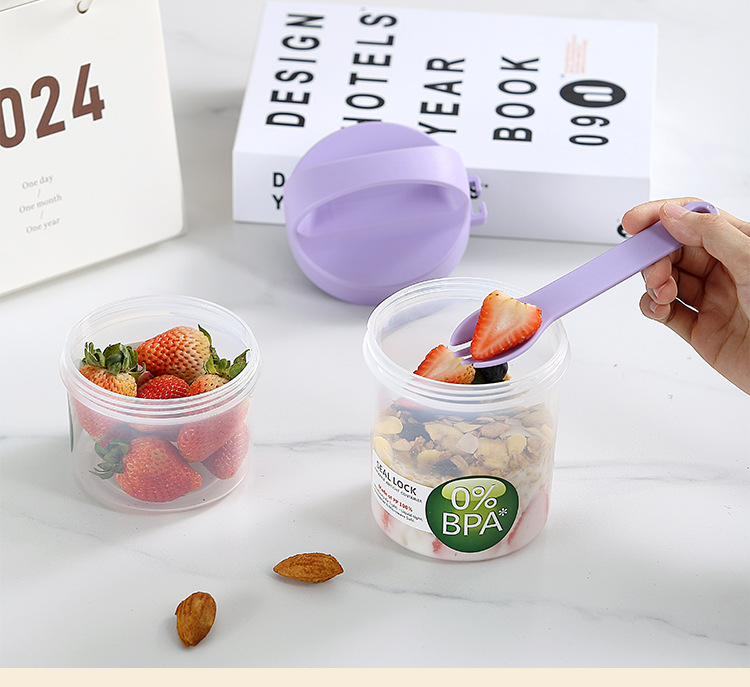 Creative double-layer circular sealed food storage box, breakfast fruit takeout microwave plastic lunch box with tableware storage box pic 14
