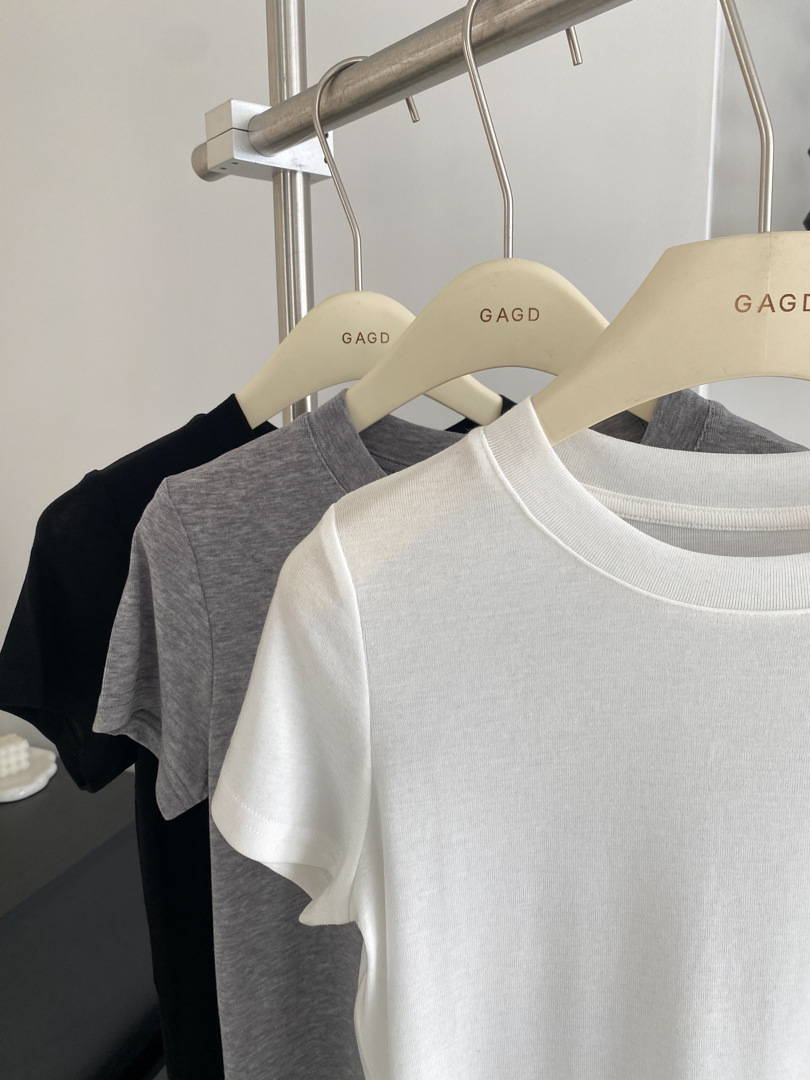 GAGD Tencel wool shoulder short-sleeved T-shirt for women, Millennium, sweet and cool, waist-tightening sport short-sleeved T-shirt top for spring pic 40