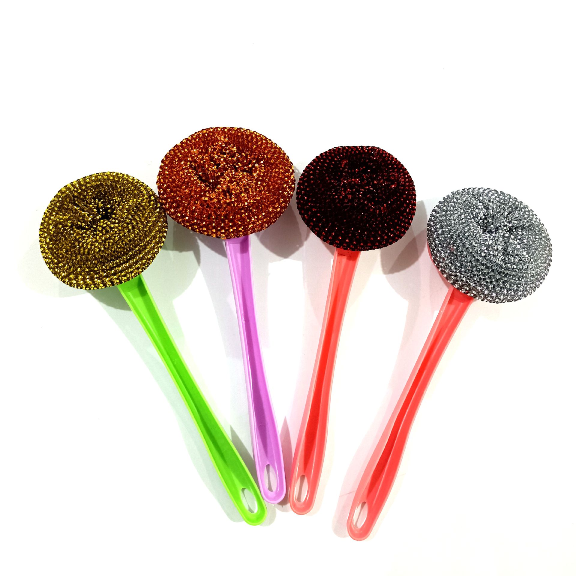 【 Zone 2-10 】 Gold Wire 【 Long Handle 】 Pot brush 500/ box, Multi-color plastic wire pot brush, bent pot brush, stainless steel wire brush, pot washing brush, cleaning ball, steel wool ball cleaning brush pic 4