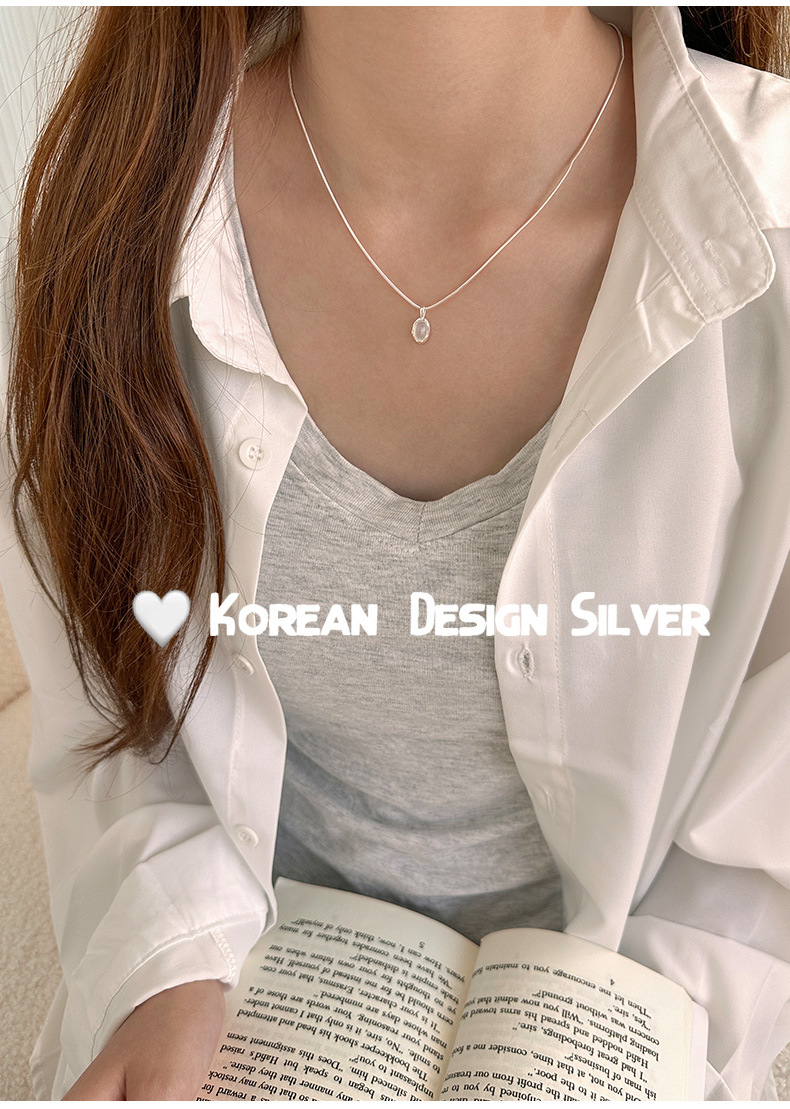 S925纯银椭圆白玉髓小众女款项链 2023新款锁骨链小红书爆款项链详情3