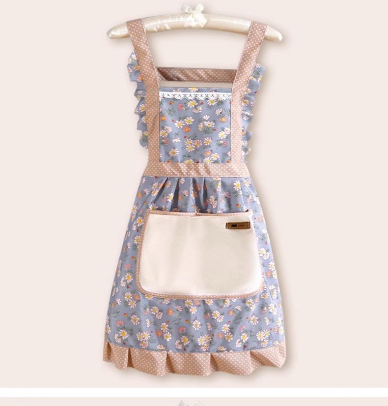 Princess apron for women, hand-drying, back buckle, household oil-resistant, sleeved fabric, special waist pocket for catering pic 8
