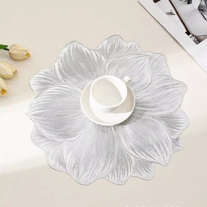Light luxury lotus anti-slip placemats, PVC heat insulation pads, hotel home Western-style plate pads, Ins-style table pads, bowl pads, decorative pads pic 8