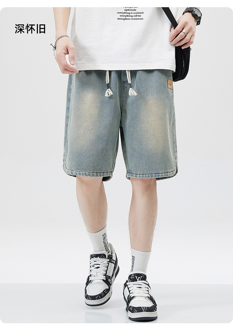 Starry sky pattern denim shorts for men, loose and trendy straight-leg casual mid-length pants, 2025 new style American versatile pic 11