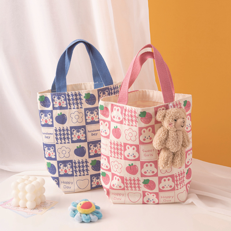 New souvenirs: Cute rabbit, tiger, ins hand-held canvas bag, lunch bag, fashionable lunch box bag for work and commuting pic 8
