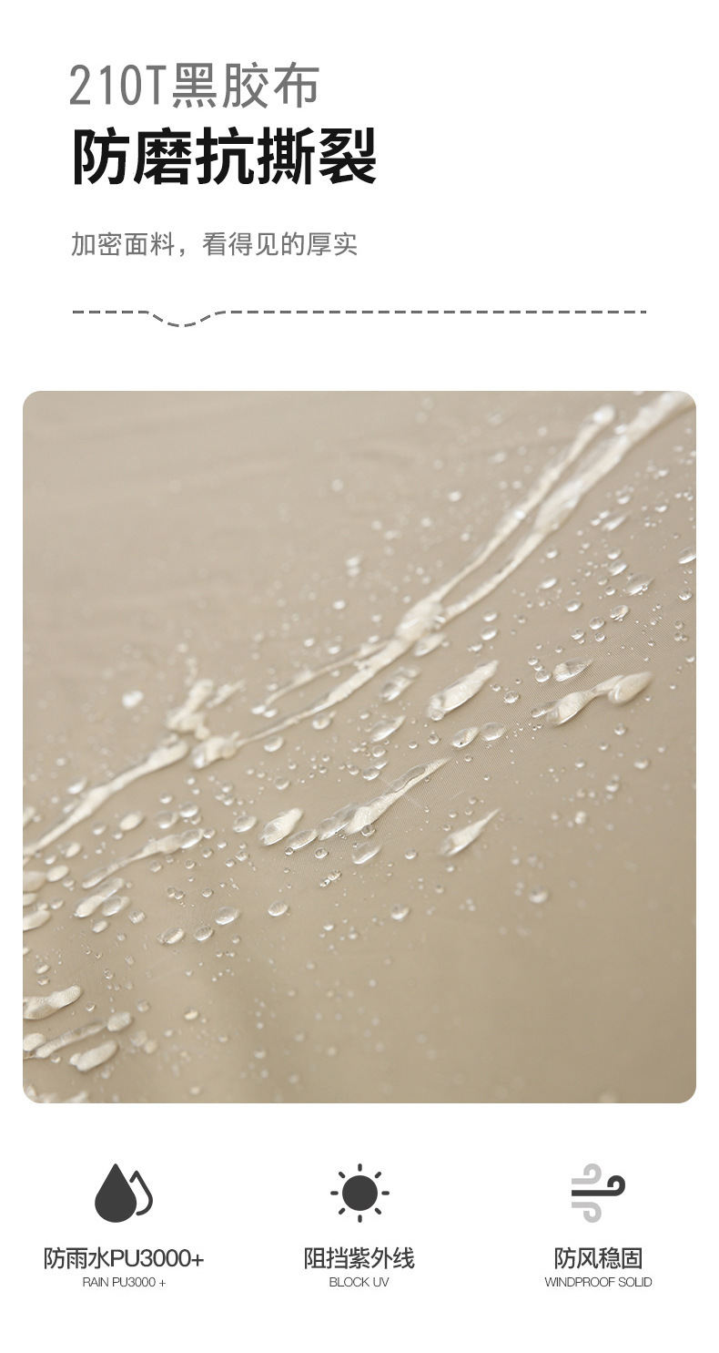 户外露营天幕野餐方形遮阳黑胶加厚防晒涂层野营防雨遮阳棚防暴雨详情7