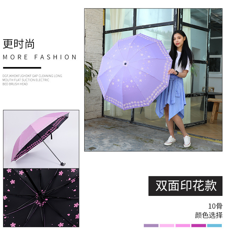 晴雨两用黑胶太阳伞十骨加大双人伞防晒防紫外线小清新遮阳雨伞女详情6