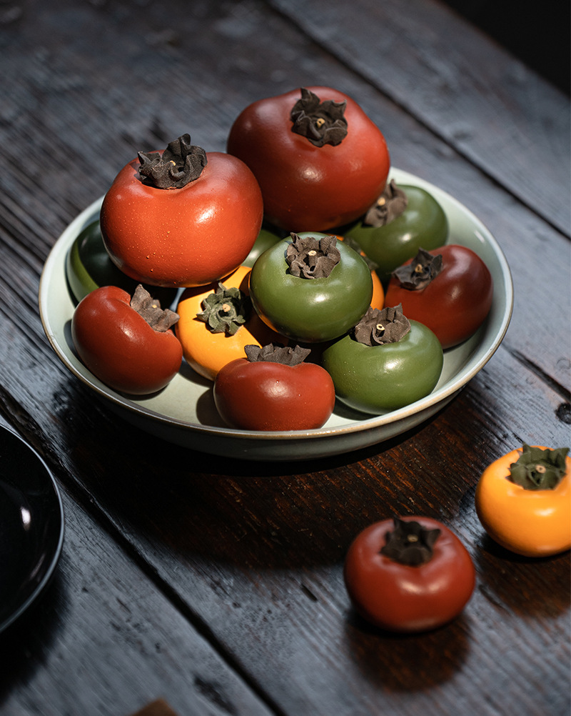 Yixing purple clay tea pet persimmon ornaments, tea toys that can be cultivated, sculptures, tea set accessories, handcrafted color-changing, everything goes well wholesale pic 3