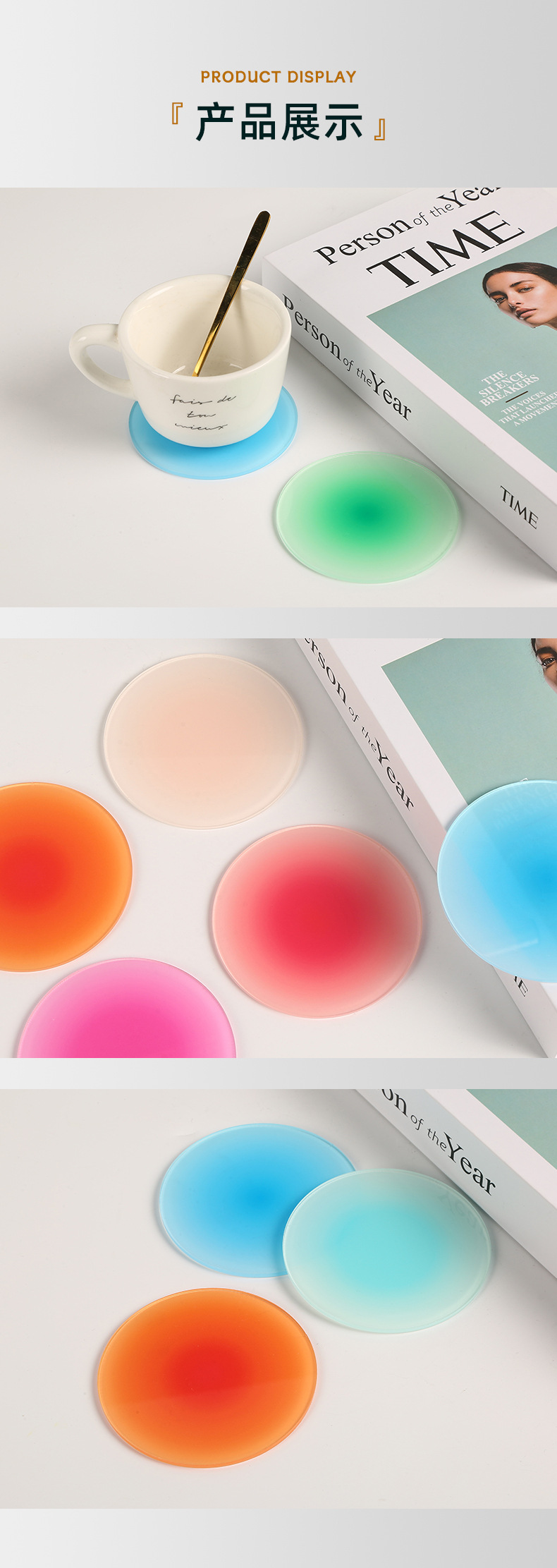 Ins-style acrylic coasters in stock, gradient circular Nordic shooting props, simple anti-slip and heat-insulating pads pic 9