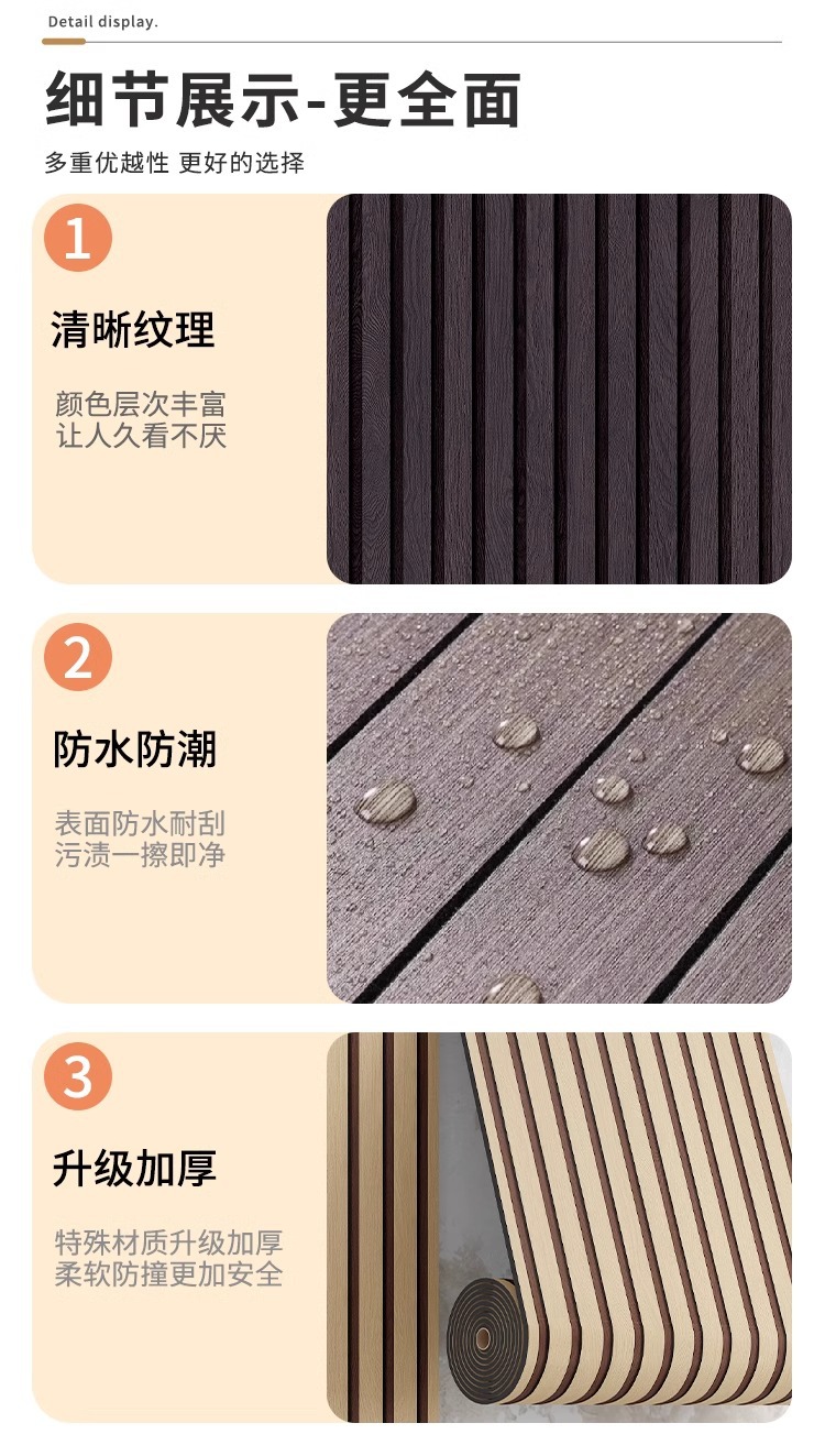 客厅电视背景墙面装饰防水防潮墙板3d立体自粘木纹凹凸格栅板墙贴详情10
