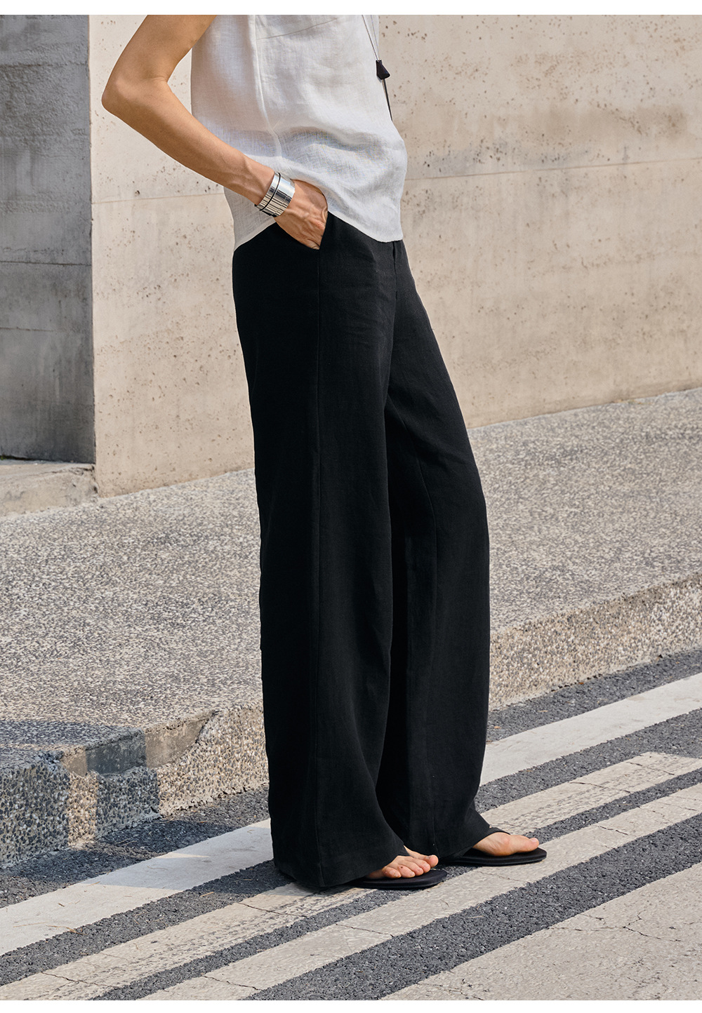 Linen loose straight-leg pants for commuting, long pants with a high-quality feel for old money, high-waisted fashionable linen casual pants for women in spring and summer pic 41